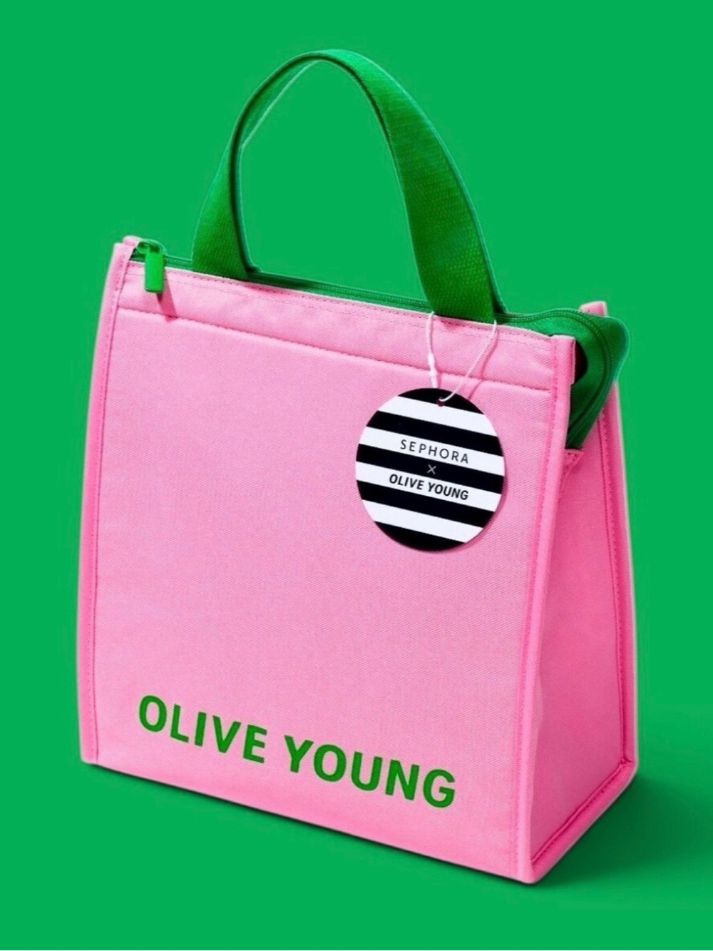 Sephora x Olive Young Pink and Green Insulated Tote Bag